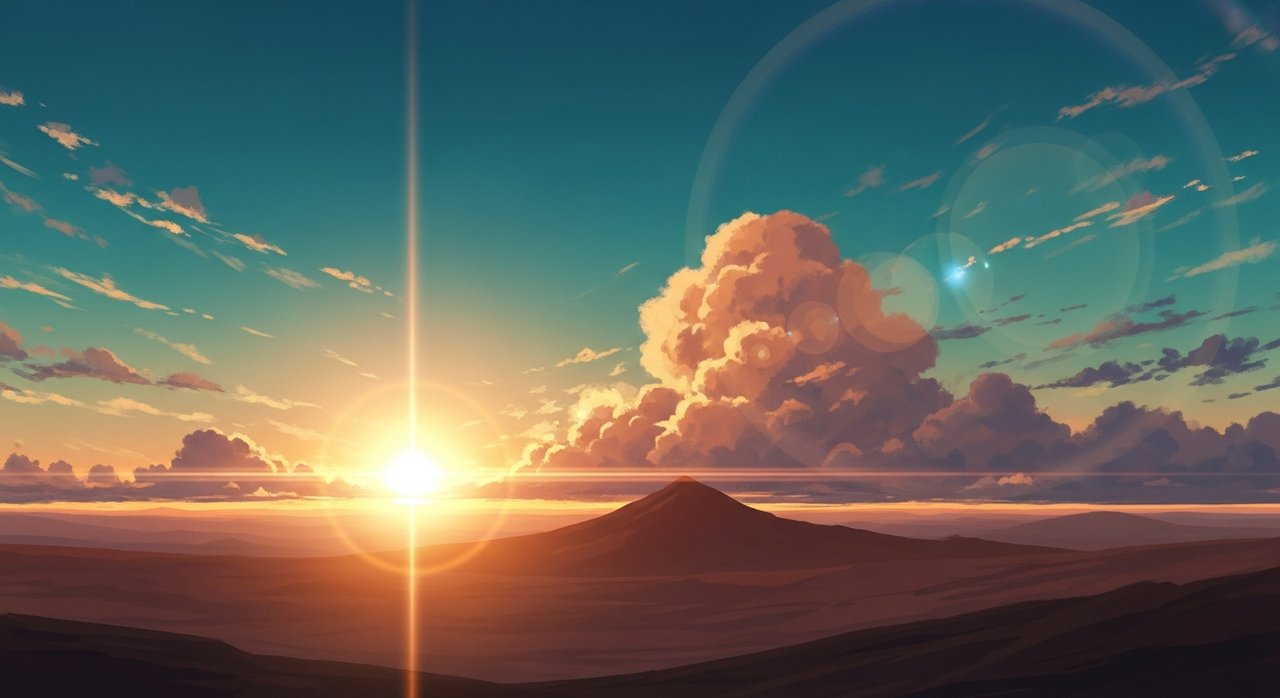 Horizon — distant mountain at sunrise, beginning of the journey