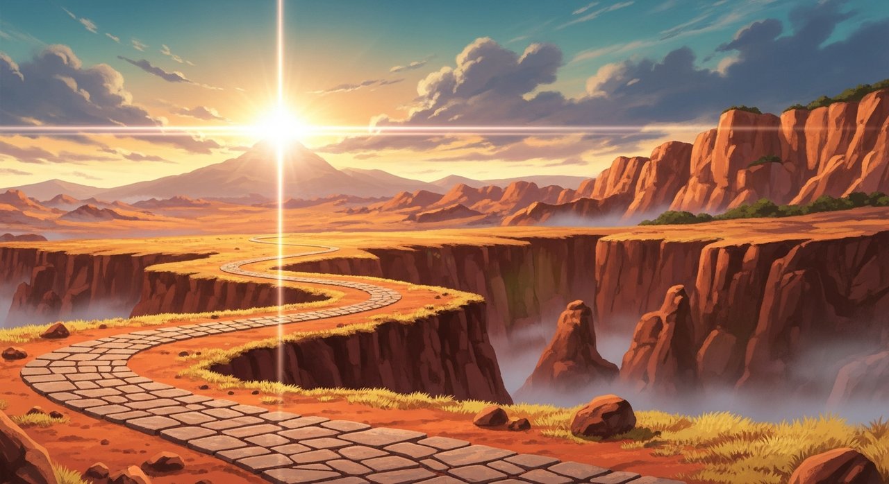 Path — winding stone path through golden-hour canyons