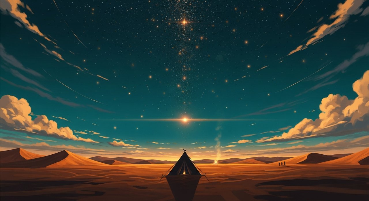 Camp — tent silhouette under starlit teal sky